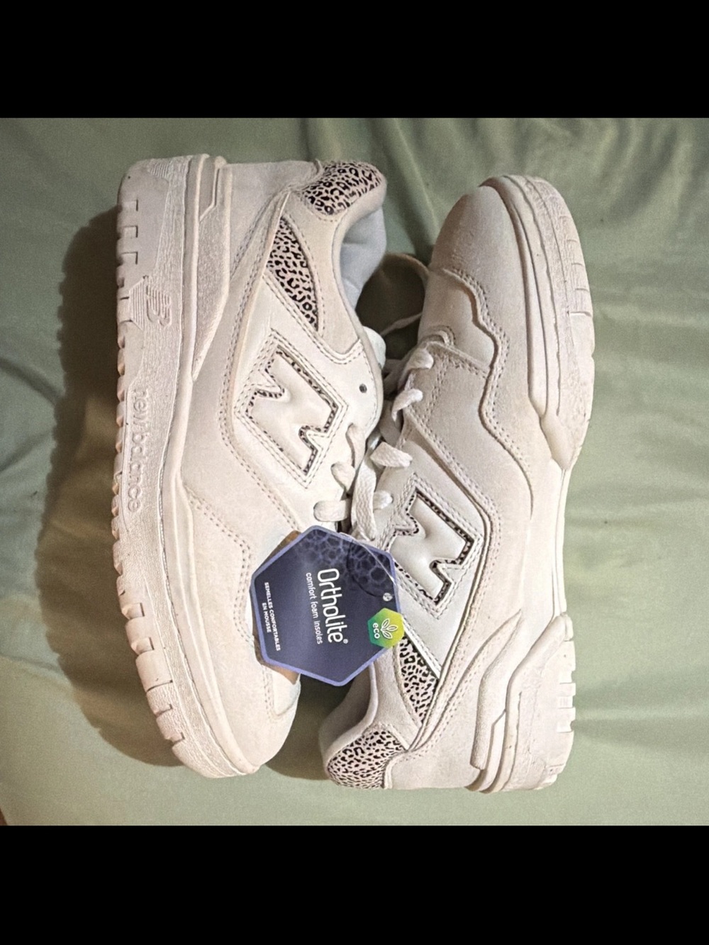 New Balance Women's Cream Suede Sneakers with Subtle Animal Print